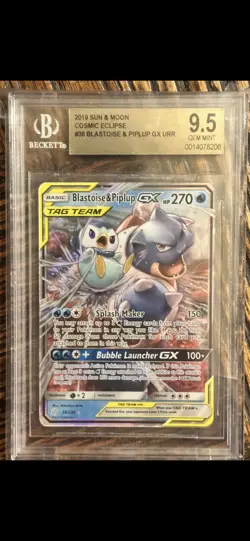 2019 Blastoise & Piplup GX URR Cosmic Eclipse Holo Pokemon #38 BGS 9.5 Gem Mint - Image 1