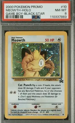 Pokemon TCG Game Boy Black Star Promo Meowth #10 Holo Near Mint-Mint PSA 8 - Image 1
