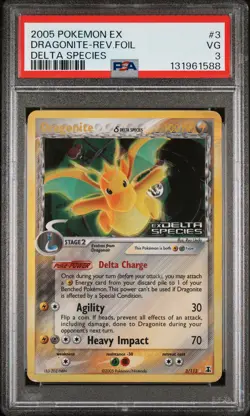 2005 POKEMON EX DELTA SPECIES #3 DRAGONITE-REVERSE FOIL PSA 3 - Image 1
