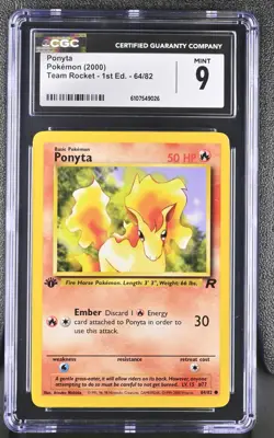 CGC MINT 9 Pokemon Ponyta 64/82 2000 Team Rocket 1st Edition - Image 1