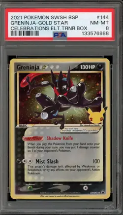 Pokemon Greninja Gold Star Celebrations ETB Black Star Holo Promo SWSH144 PSA 8 - Image 1