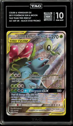 Pokemon Celebi & Venusaur GX Tag Team Tin Black Star Full Art Promo SM167 TAG 10 - Image 1