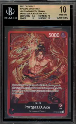 One Piece CCG Portgas.D.Ace Special Goods Ace/Sabo/Luffy Promo OP03-001 BGS 10 - Image 1