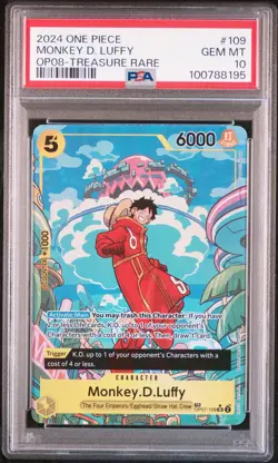2024 One Piece OP08 EN Monkey D. Luffy #109 OP07-109 Treasure Rare PSA 10 - Image 1