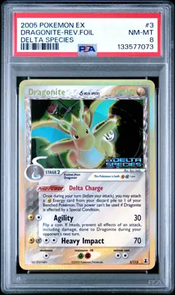 2005 POKEMON EX DELTA SPECIES DRAGONITE REVERSE FOIL #3 PSA 8 NM-MINT - Image 1
