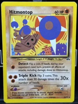 Hitmontop 22/75 Rare Unlimited Edition Neo Discovery Pokemon Card 2001 WOTC LP - Image 3