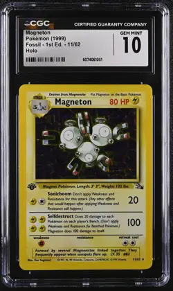 CGC 10 GEM MINT Magneton 1999 Fossil 1st Edition 11/62 Holo Pokemon Card - Image 1