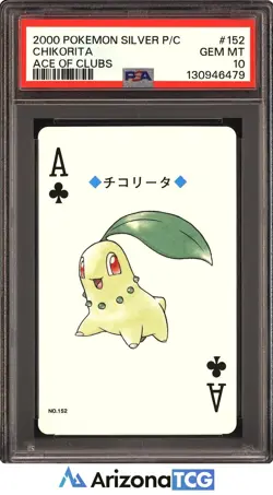 Pokemon 2000 Chikorita 152 Ace Of Clubs Silver Playing Card Japanese PSA 10 - Image 1