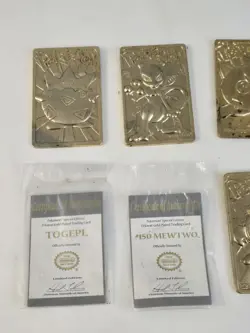 (6) 1999 Pokemon 23k Gold Plated Card Pikachu Mewtwo Poliwhirl Togepi Used - Image 2