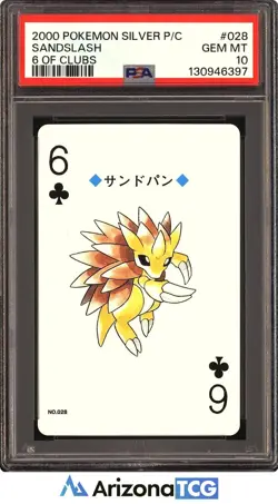 Pokemon 2000 Sandslash 028 6 Of Clubs Silver Playing Card Japanese PSA 10 - Image 1