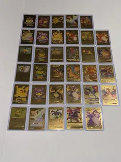 Pokemon Cards Gold Foil Fan Art Pikachu Charizard Lot Of 34 Collectible Cards - Image 1