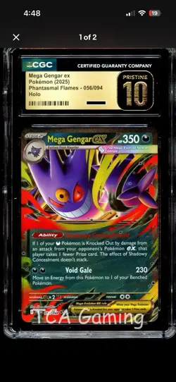 CGC 10 PRISTINE Mega Gengar Ex 056/094 HOLO RARE Phantasmal Flames Pokemon Card - Image 1