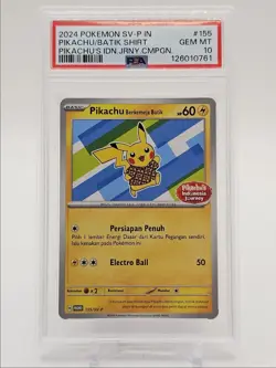 PIKACHU BERKEMEJA BATIK 2024 POKEMON INDONESIA PROMO 155/SV-P PSA 10 Q6438 - Image 1