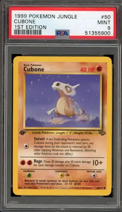 Pokemon Cubone Fossil 1st Edition Holo Rare #50 PSA 9 Mint - Image 1