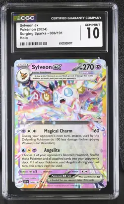 2024 Pokemon Sylveon ex 086/191 Sv08: Surging Sparks Holo CGC 10 Gem Mint - Image 1