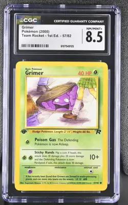 CGC MINT+ 8.5 Pokemon Grimer 57/82 2000 Team Rocket 1st Edition - Image 1