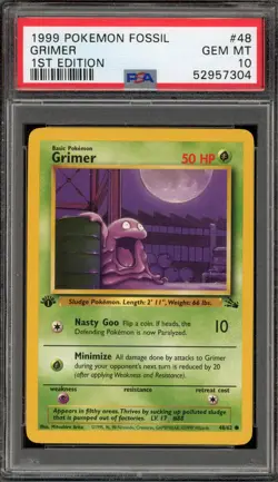 Pokemon Grimer Fossil 1st Edition Holo Rare #48 PSA 10 Gem Mint - Image 1