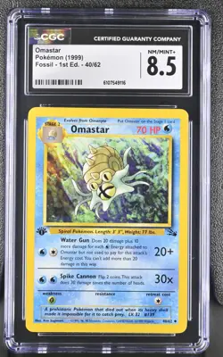 CGC MINT+ 8.5 Pokemon Omastar 40/62 1999 Fossil 1st Edition - Image 1