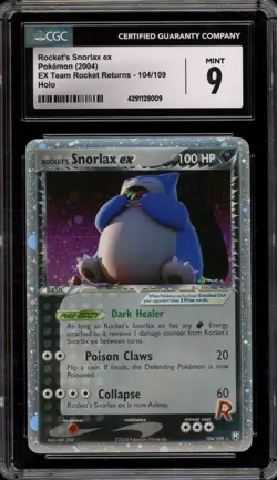 Pokemon Rocket's Snorlax ex EX Team Rocket Returns Holo Ultra Rare #104 CGC 9 - Image 1