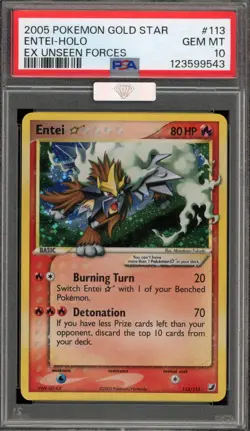 Pokemon Entei Gold Star EX Unseen Forces Holo Ultra Rare #113 PSA 10 Gem Mint - Image 1