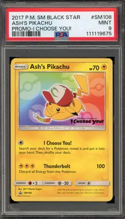Pokemon Ash's Pikachu I Choose You! Black Star Promo SM108 PSA 9 Mint - Image 1