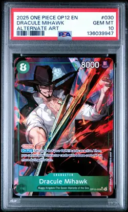 PSA 10 - 2025 ONE PIECE OP12-LEGACY OF THE MASTER 030 DRACULE MIHAWK ALT ART - Image 1