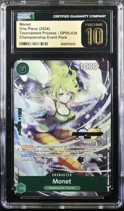 CGC 10 Pristine One Piece Card Game OP05-036 Monet Promo Championship Event Pack - Image 1