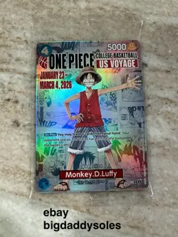 One Piece Monkey D. Luffy US Voyage College Basketball Promo Card Rutgers SEALED - Image 1