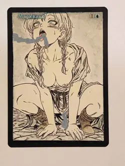 Hand Painted Altered Art Mtg land card Anime girl CENSORED Mana Leak wizard - Image 1