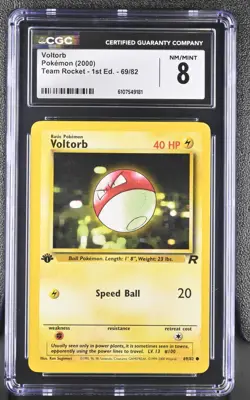 CGC NEAR MINT 8 Pokemon Voltorb 69/82 2000 Team Rocket 1st Edition - Image 1