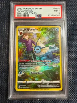 2022 POKEMON SWORD & SHIELD BRILLIANT STARS VAPOREON FULL ART HOLO PSA 9 TG02 - Image 1