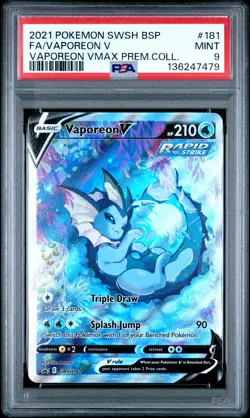 2021 POKEMON SWSH BLACK STAR PROMO #181 FULL ART/VAPOREON V PSA 9 - Image 1