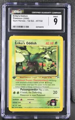CGC MINT 9 Pokemon Erika's Oddish 47/132 2000 Gym Heroes 1st Edition - Image 1