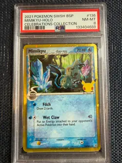 Pokemon Mimikyu Delta Species SWSH136 STAMP HOLO 2021 CELEBRATIONS PROMO PSA 8 - Image 1