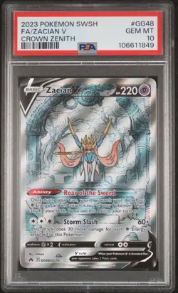 2023 POKEMON SWORD & SHIELD CROWN ZENITH #GG48 FULL ART/ZACIAN V PSA 10 - Image 1