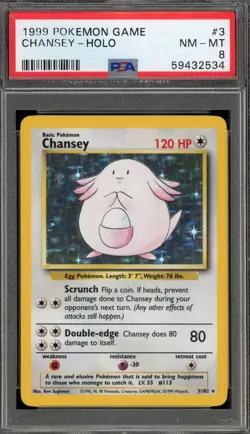 Pokemon Chansey Base Set Unlimited Holo Rare #3 PSA 8 - Image 1