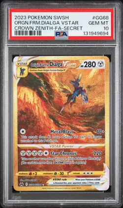 2023 POKEMON SWSH CROWN ZENITH #GG68 FULL ART/ORIGIN FORME DIALGA VSTAR PSA 10 - Image 1