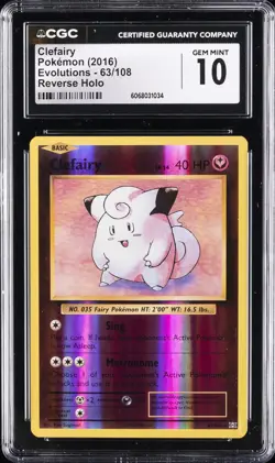2016 POKEMON EVOLUTIONS REVERSE HOLO #63 CLEFAIRY CGC 10 GEM MINT - Image 1