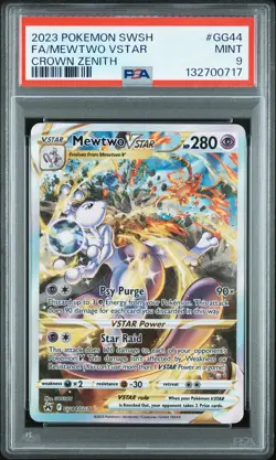2023 POKEMON SWORD & SHIELD CROWN ZENITH #GG44 FULL ART/MEWTWO VSTAR PSA 9 - Image 1