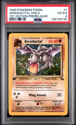 1999 POKEMON FOSSIL 1ST EDITION-PRERELEASE #1 AERODACTYL-HOLO PSA 4 - Image 1