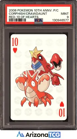 Pokemon 2006 Corphish/Crawdaunt 10 Of Hearts 10th Anniversary Playing Card PSA 9 - Image 1