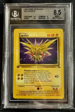 ⚡ Zapdos 30/62 Rare Pokemon Card - 1999 Fossil 1st Edition, subgrades - Image 1
