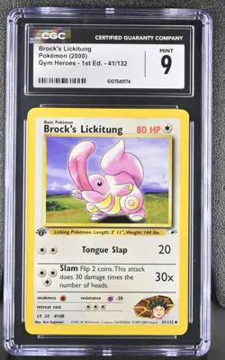 CGC MINT 9 Pokemon Brock's Lickitung 41/132 2000 Gym Heroes 1st Edition - Image 1