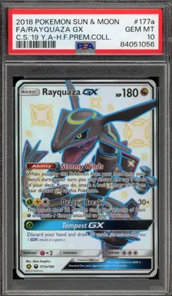 Pokemon Rayquaza GX Hidden Fates Premium Coll. Full Alt Art Promo #177a PSA 10 - Image 1