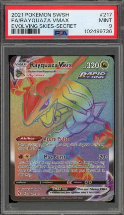 Pokemon Rayquaza VMAX Evolving Skies Secret Rare Full Art #217 PSA 9 Mint - Image 1