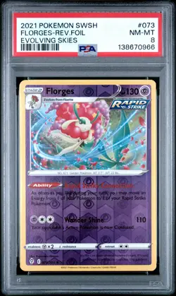 2021 POKEMON SWORD & SHIELD EVOLVING SKIES #073 FLORGES-REVERSE FOIL PSA 8 - Image 1