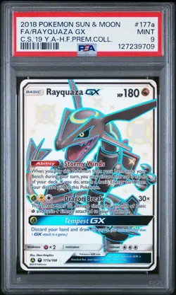 2018 POKEMON SUN & MOON CELESTIAL STORM #177A FULL ART/RAYQUAZA GX PSA 9 - Image 1
