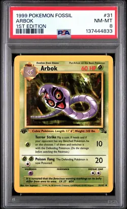 1999 POKEMON FOSSIL 1ST EDITION #31 ARBOK PSA 8 - Image 1