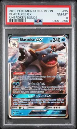 2019 POKEMON SUN & MOON UNBROKEN BONDS #35 BLASTOISE GX PSA 8 - Image 1