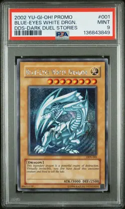 2002 YU-GI-OH! PROMO DDS-DARK DUEL STORIES #001 BLUE-EYES WHITE DRAGON PSA 9 - Image 1